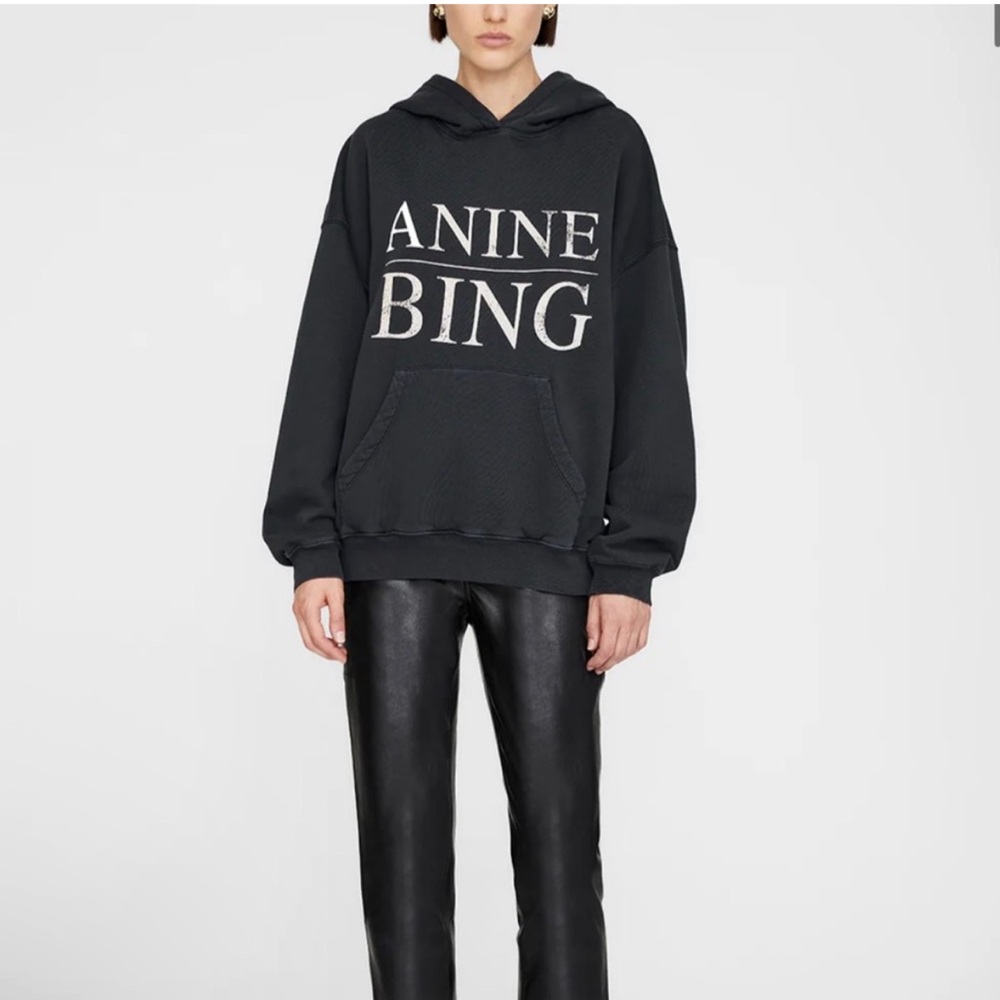 NWT Anine Bing $220 Faded Black/Grey Logo Hoodie XXS (VERY oversized) 23” PTP - Picture 2 of 11